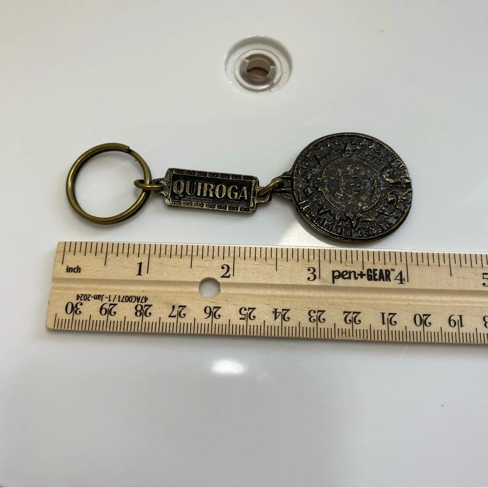 Aztec Mayan Native Brass Keychain Llavero Western Rodeo Cowboy Vaquero Southwest